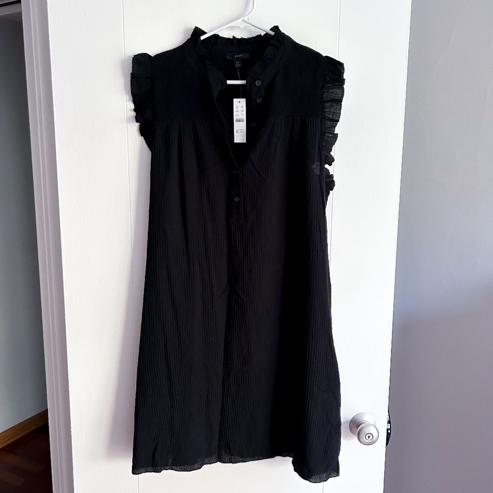 J.Crew Garden Dress in Soft Gauze Black Large Tall